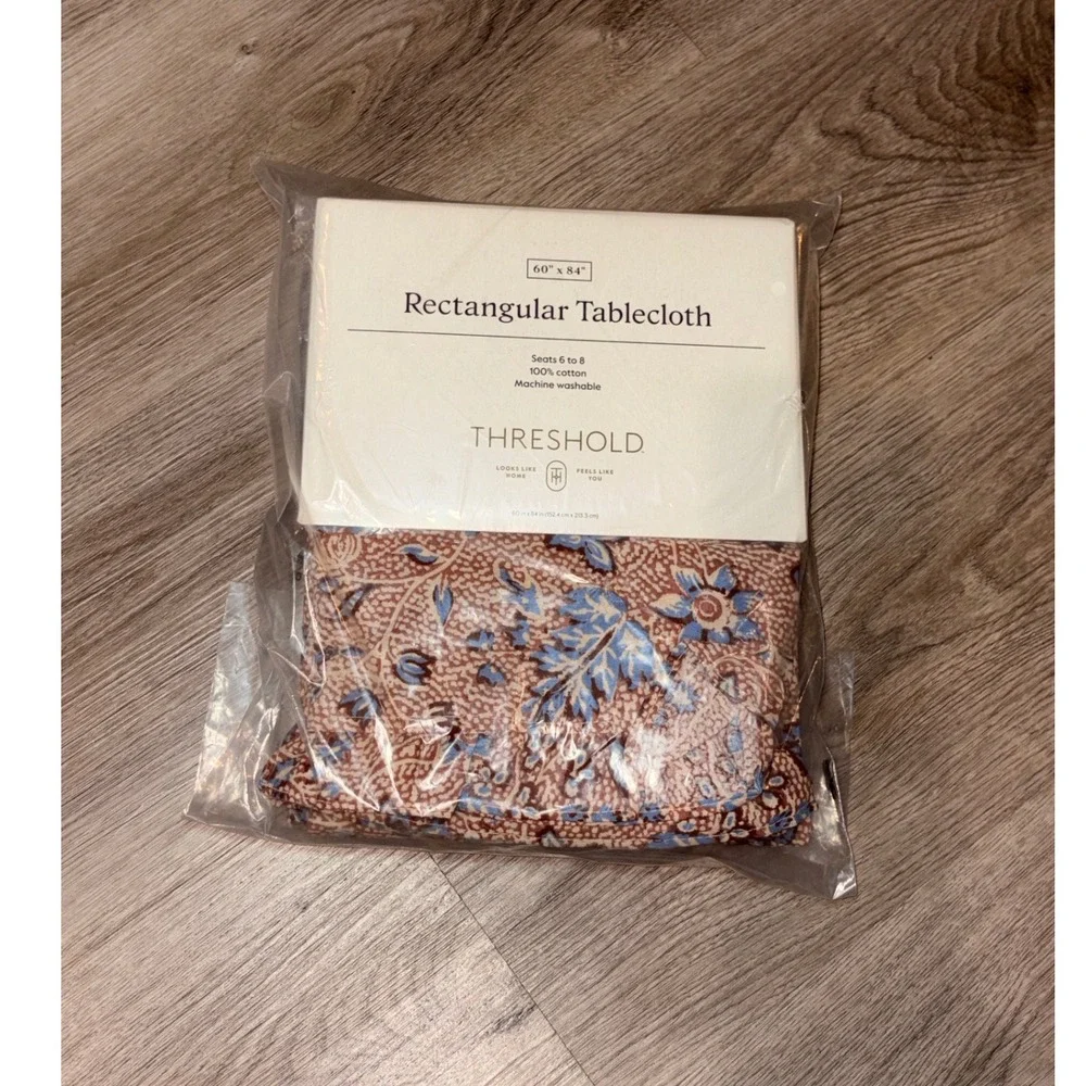 Threshold Rectangular Tablecloth 60x84 Cotton Floral Blue Terracotta Seats 6-8
